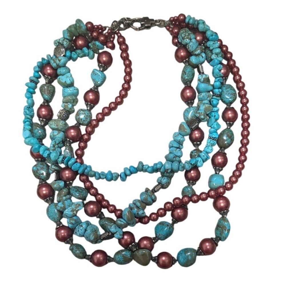Chico's Beautiful Multi-Strand Turquoise/Copper Bead Statement Necklace